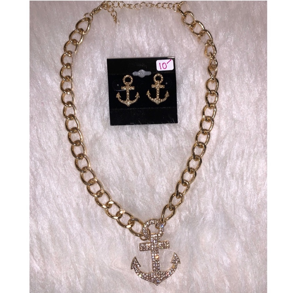 Anchor Bling Necklace/Earring Set